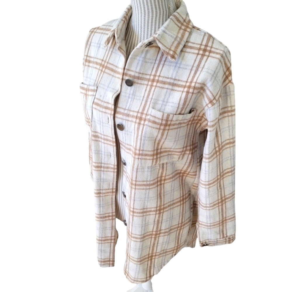 Plaid button up long Shacket jacket